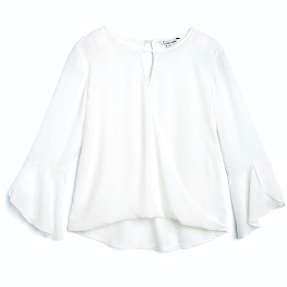 41 Hawthorn Sutton Mixed Material Bell Sleeve Surplice Blouse Size XL